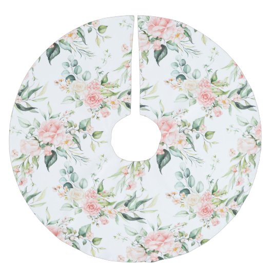 Weichpastellmuster in Rosa Rose Blume Polyester Weihnachtsbaumdecke (Vorderseite)