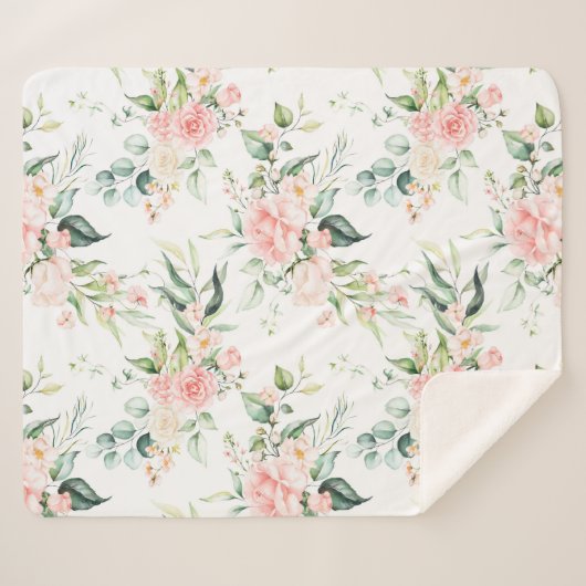 Weichpastellmuster in Rosa Rose Blume Sherpadecke (Vorderseite (Horizontal))