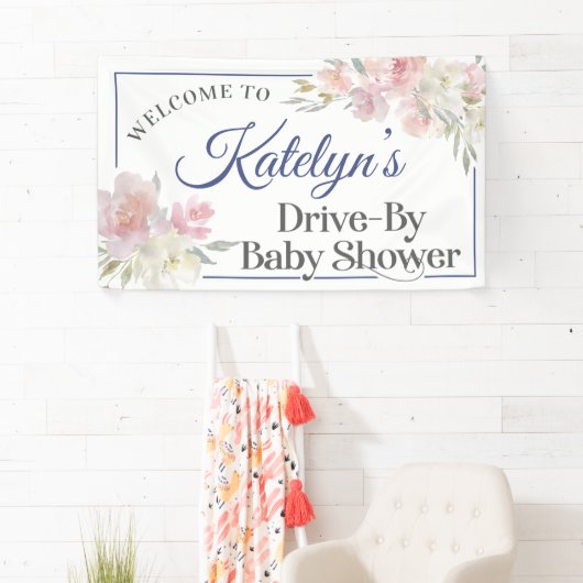 Weichrosa Blume mit Baby-Duschbanner Banner (Insitu)