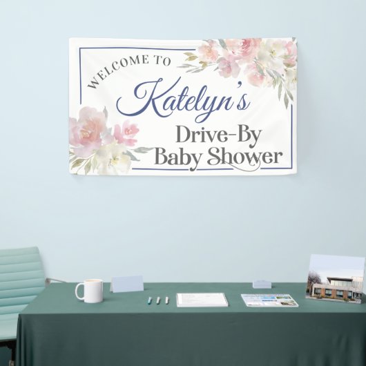 Weichrosa Blume mit Baby-Duschbanner Banner (Messeveranstaltung)