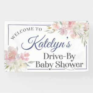 Weichrosa Blume mit Baby-Duschbanner Banner