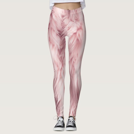 Weichrosa Fluffy Fur Textur Leggings (Vorderseite)