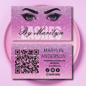 Weichrosa Glitzer Ombre Lash Tech mit QR Code Visitenkarte