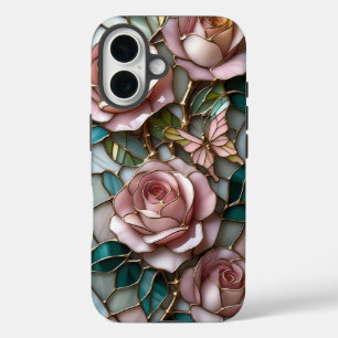 Weichrosa Rosen aus Luxuriös gepolstertem Glas iPhone 16 Hülle