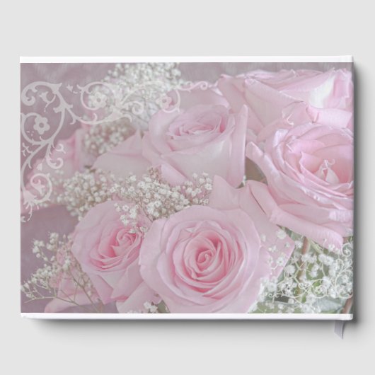 Weichrosa Rosen und Gipskraut Gästebuch (Rückseite)