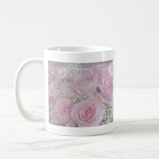 Weichrosa Rosen und Gipskraut Kaffeetasse (Links)