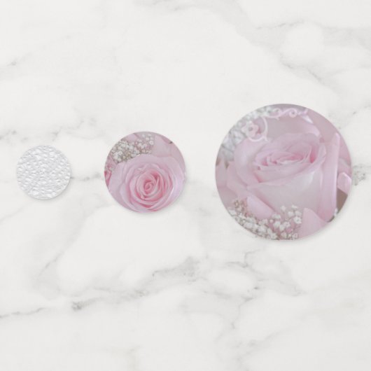 Weichrosa Rosen und Gipskraut Konfetti (Rückseiten)