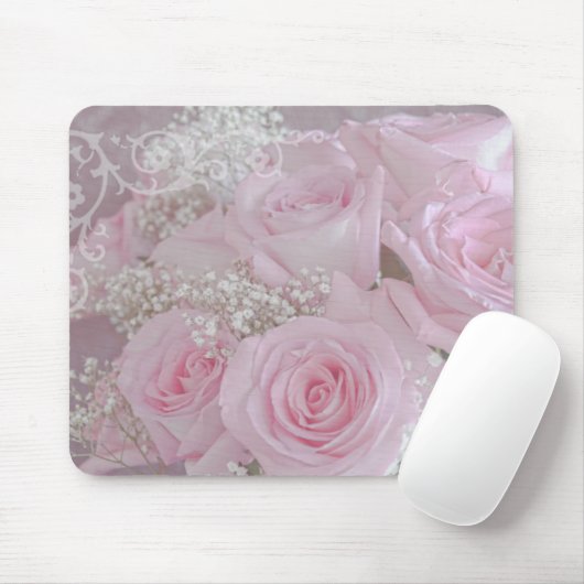Weichrosa Rosen und Gipskraut Mousepad (Mit Mouse)