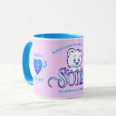 Weichrosa und blaues SORRY Tasse (Vorderseite Links)