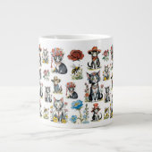 Weichtältige Katzen in Hennen mit Blume und Bienen Jumbo-Tasse (Vorderseite)