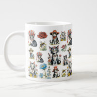 Weichtältige Katzen in Hennen mit Blume und Bienen