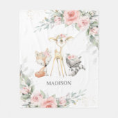 Weichtältige Waldtiere Hirsche, weich rosa, floral Fleecedecke (Vorderseite)