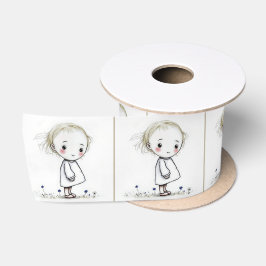 Weichteil-Girl-Doodle bei Wildblumen Satinband