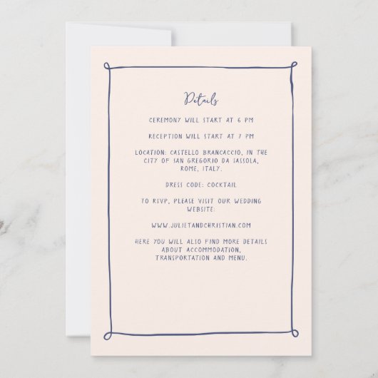 Weichteil-Schokolade-Doodle-Hand-Drawn-Hochzeit Einladung (Rückseite)