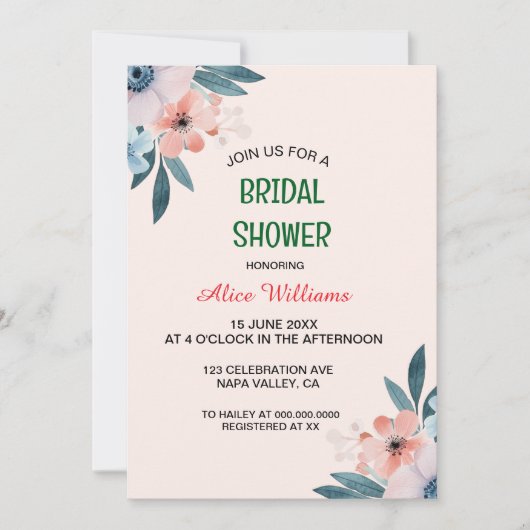 Weichteil-Wildblume-Rahmen-Brautparty Einladung (Vorderseite)