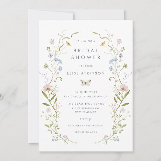 Weichteil-Wildblume-Rahmen-Brautparty Einladung (Vorderseite)