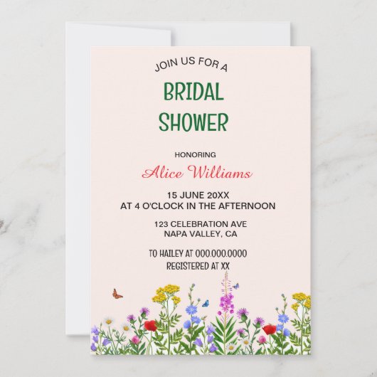 Weichteil-Wildblume-Rahmen-Brautparty Einladung (Vorderseite)
