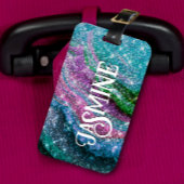 Weichteilblauer lila Glitzer Monogramm Gepäckanhänger