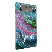 Weichteilblauer lila Glitzer Monogramm Mini Klemmbrett (Schrägansicht)