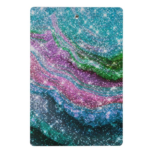 Weichteilblauer lila Glitzer Monogramm Mini Klemmbrett (Rückseite)