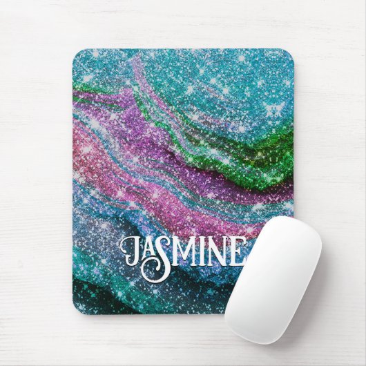 Weichteilblauer lila Glitzer Monogramm Mousepad (Mit Mouse)