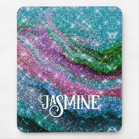 Weichteilblauer lila Glitzer Monogramm Mousepad (Vorne)