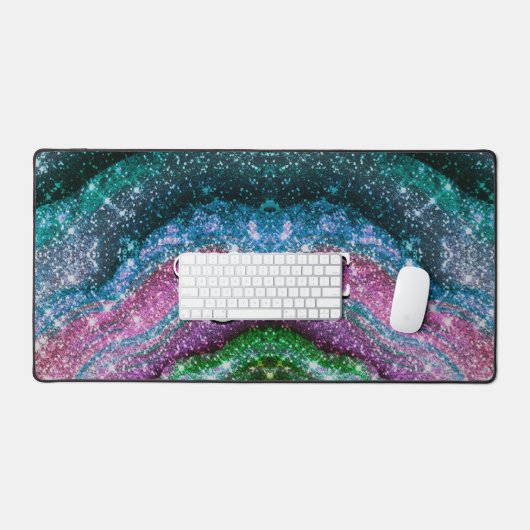 Weichteilblauer lila Glitzer Monogramm Schreibtischunterlage (Tastatur & Maus)