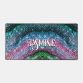 Weichteilblauer lila Glitzer Monogramm Schreibtischunterlage (Vorderseite)