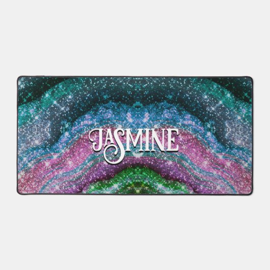 Weichteilblauer lila Glitzer Monogramm Schreibtischunterlage (Vorderseite)