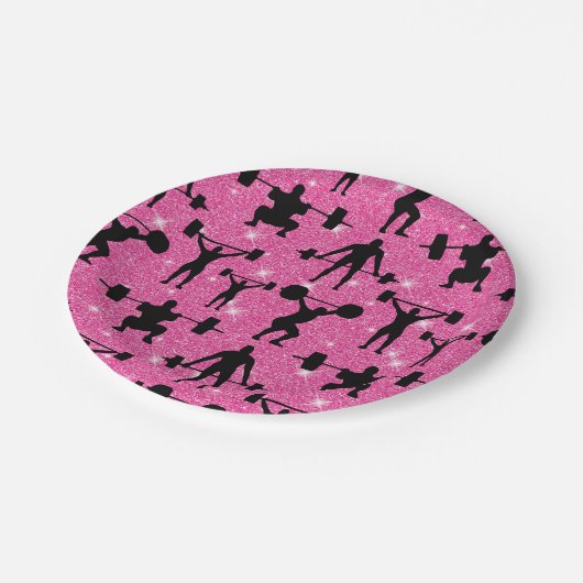 Weichteile Fitness Workout Sport Rosa Glitzer Pappteller (Schrägansicht)