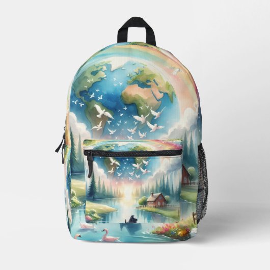 Weichteile Rainbow Earth Fantasy Scene Bedruckter Rucksack (Vorderseite)