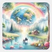 Weichteile Rainbow Earth Fantasy Scene Quadratischer Aufkleber (Vorderseite)