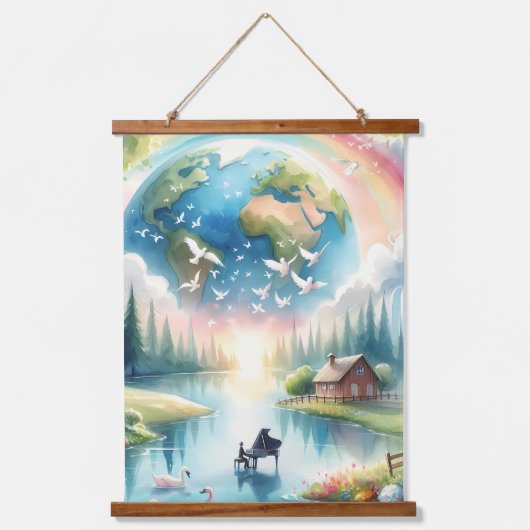 Weichteile Rainbow Earth Fantasy Scene Wandteppich Mit Holzrahmen (Vorderseite)