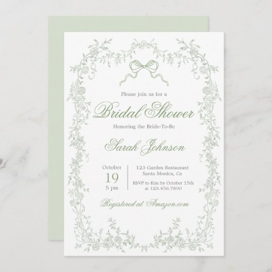 Weichteilgrünes Brautparty Einladung (Vorne/Hinten)