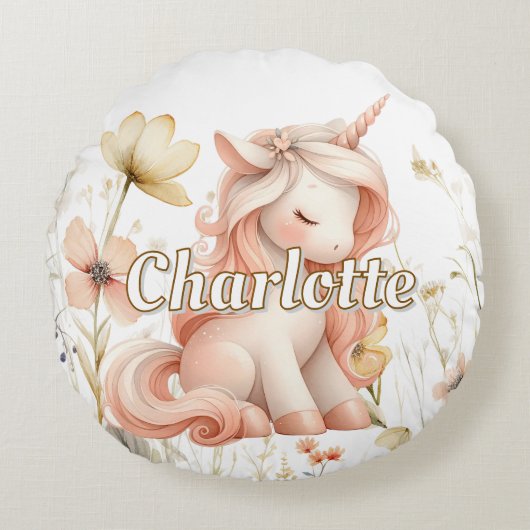 Weichteilige Pastellfarben, Wildblume Rundes Kissen (Vorderseite)