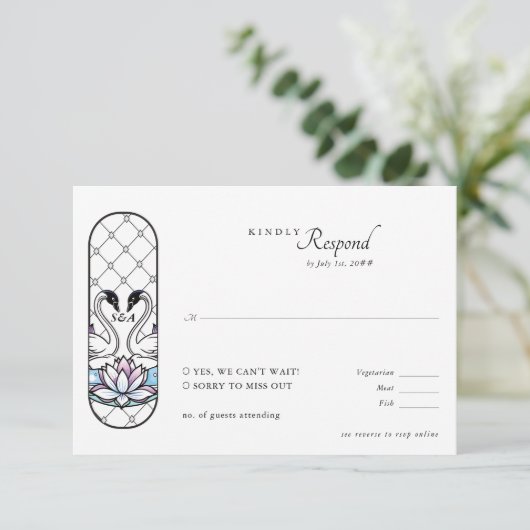 Weichteilschwänze aus Hartglas Hochzeitwasser RSVP Karte (Stehend Vorderseite)