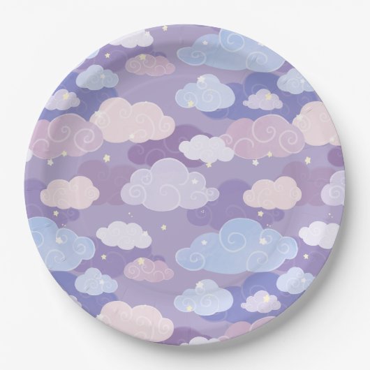Weichteilwolken und Sternenmuster Pappteller (Vorderseite)