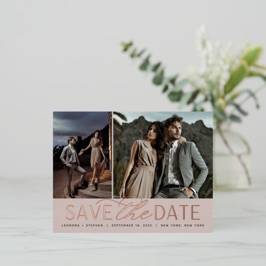 Weichzeichnen | 2 Foto Hochzeit Datum speichern Folie Einladungspostkarte (Stehend vorne)