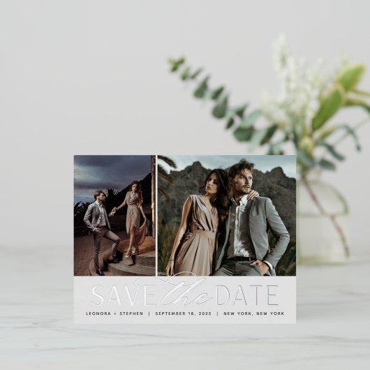 Weichzeichnen | 2 Foto Hochzeit Datum speichern Folie Einladungspostkarte (Stehend vorne)