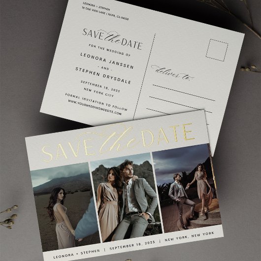 Weichzeichnen | 3 Foto Hochzeit Datum speichern Folie Einladungspostkarte