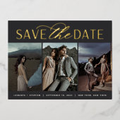 Weichzeichnen | 3 Foto Hochzeit Datum speichern Folie Einladungspostkarte (Vorderseite)