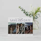Weichzeichnen | 3 Foto Hochzeit Datum speichern Folie Einladungspostkarte (Stehend vorne)