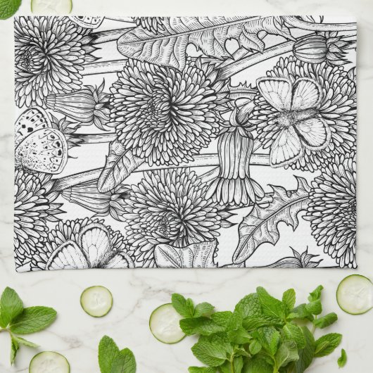 Weide aus Lüstern in Schwarz und Weiß Geschirrtuch (Gefaltet)