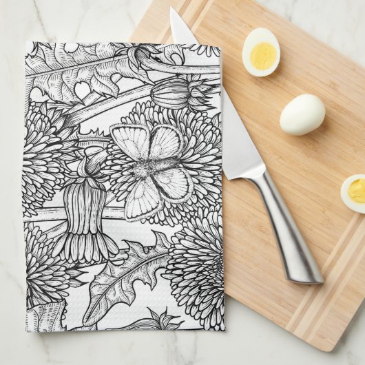 Weide aus Lüstern in Schwarz und Weiß Geschirrtuch (Viertel Falte)