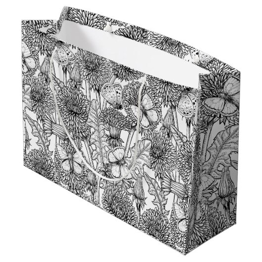 Weide aus Lüstern in Schwarz und Weiß Große Geschenktüte (Rückseite Schrägansicht)