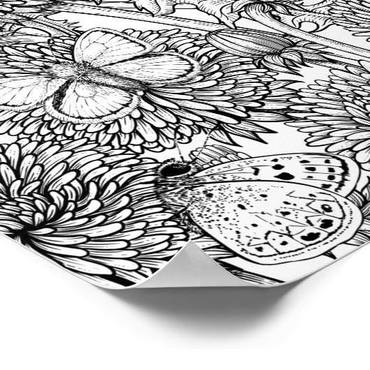 Weide aus Lüstern in Schwarz und Weiß Poster (Ecke)