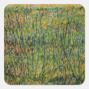 Weide in Bloom von Vincent van Gogh Quadratischer Aufkleber