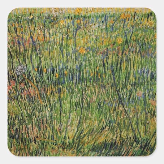 Weide in Bloom von Vincent van Gogh Quadratischer Aufkleber (Vorderseite)