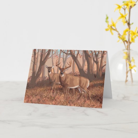 Weidehirsche im Retro-Stil Karte (Gelbe Blume)