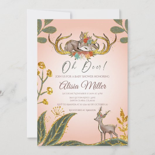 Weideland Weidewaldtiere Hirsche Einladung (Vorderseite)